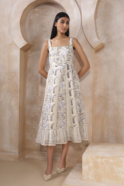 Rohza Hand-block Printed 50S Dress - White