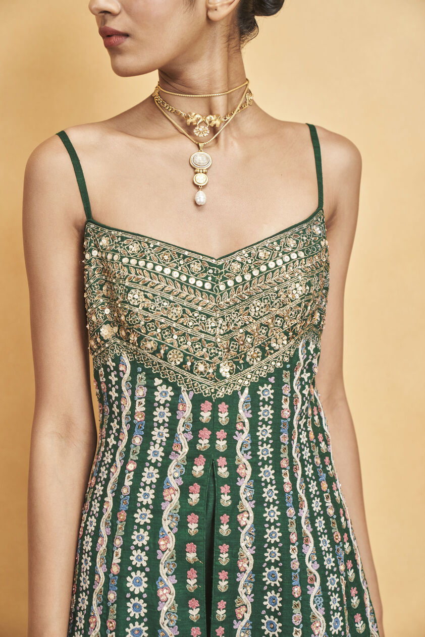 Sounds Of The Forest SEWA Hand-embroidered Silk Dress - Green, Green, image 7
