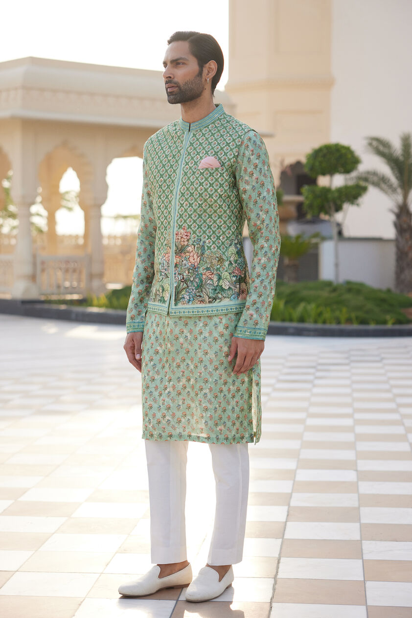 Anbar Silk Nehru Jacket - Sage, Sage, image 1
