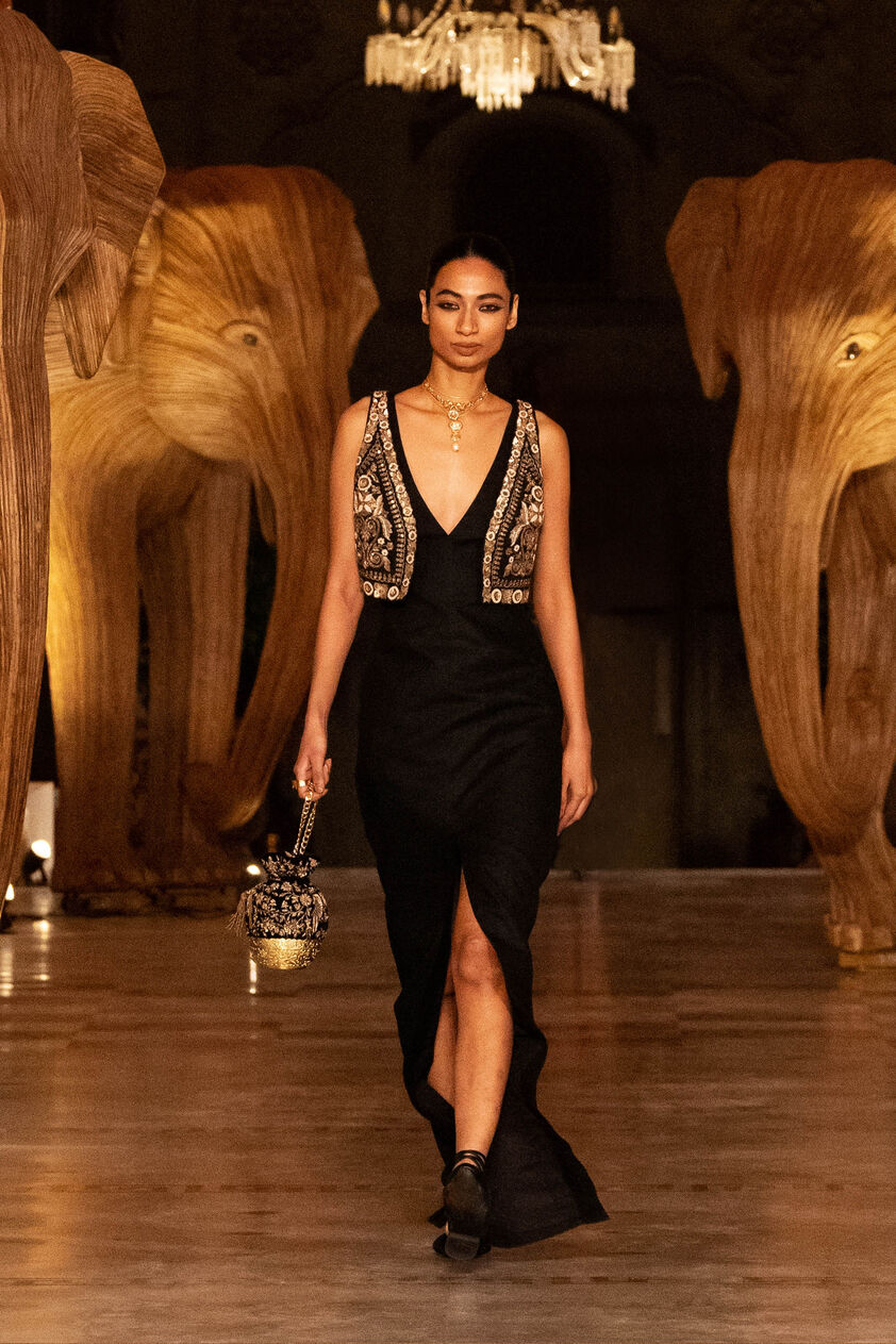Pride Of The Forest Embroidered Zardozi Silk Set - Black, Black, image 1