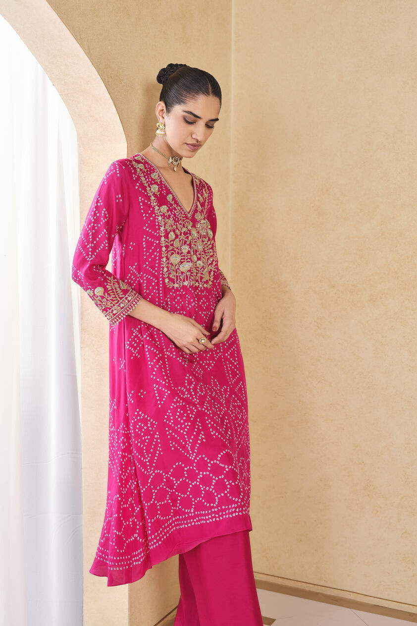 Johona Handcrafted Bandhani Silk Kurta Set - Berry Sorbet, Berry Sorbet, image 5