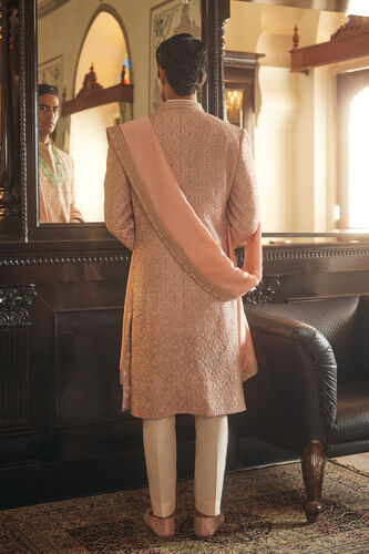 Numair Embroidered Silk Sherwani - Blush, Blush, image 2