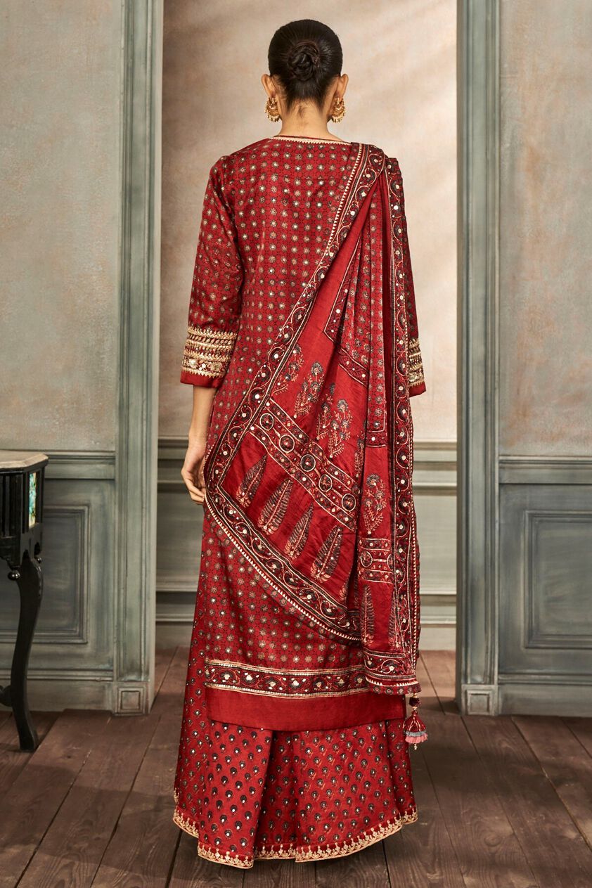 2 - Tarita Ajrakh Sharara Set – Red, image 2