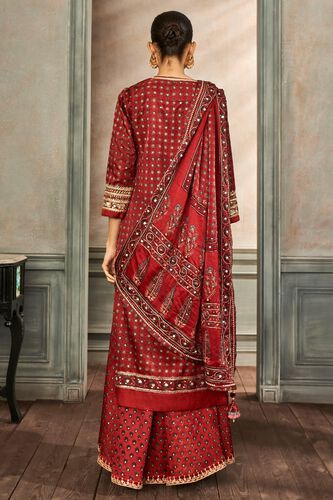 2 - Tarita Ajrakh Sharara Set – Red, image 2