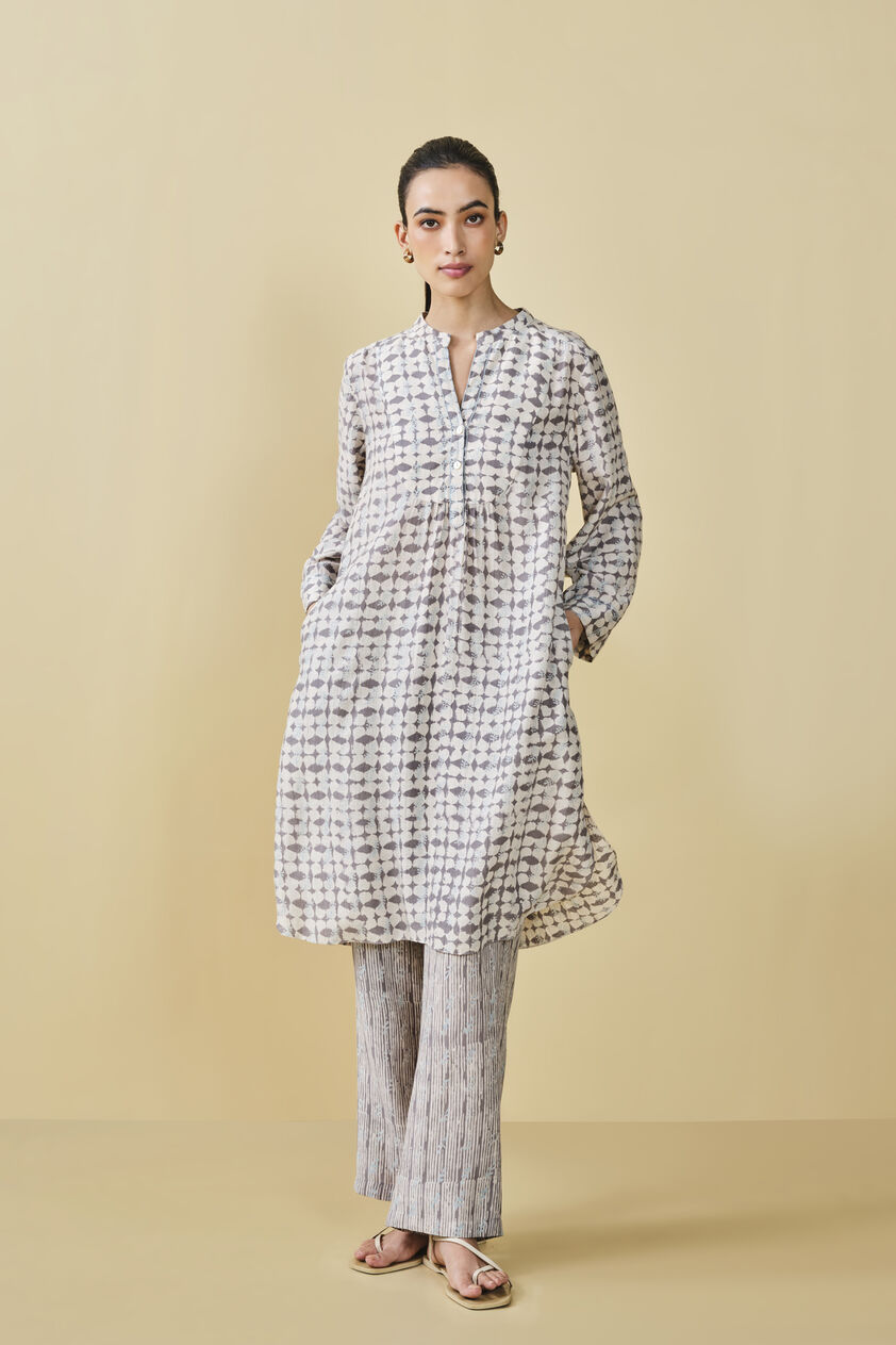 Uphill Hand-block Printed Linen Co-ord - Grey, Grey, image 1