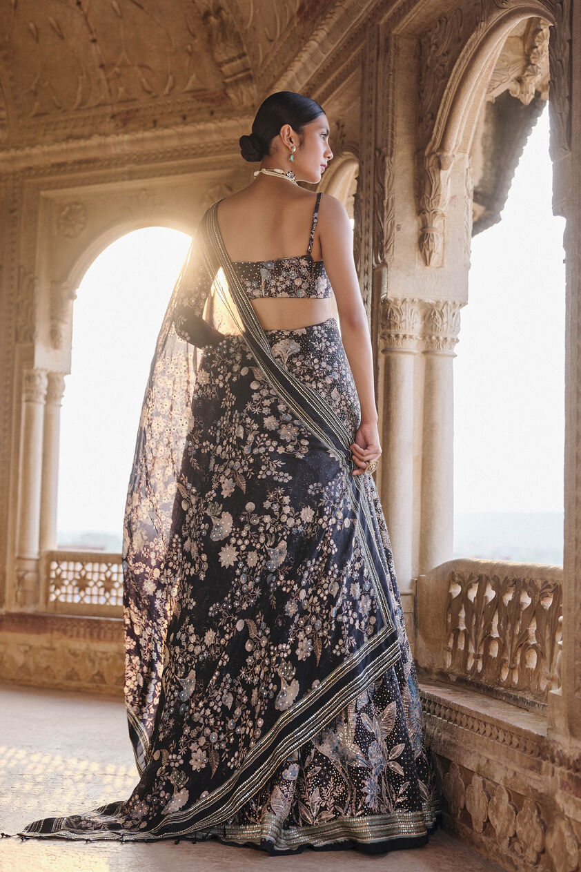 Izar Printed Sequin Lehenga Set - Black, Black, image 2