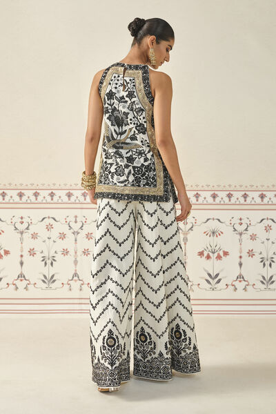Fayona Embroidered Zardozi Silk Sharara Set - Black & White
