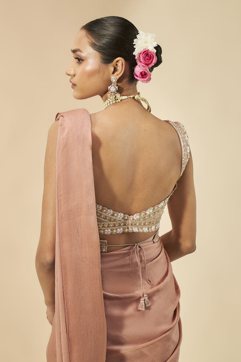 Lesedei Pre-draped Saree - Old Rose, Old Rose, image 5