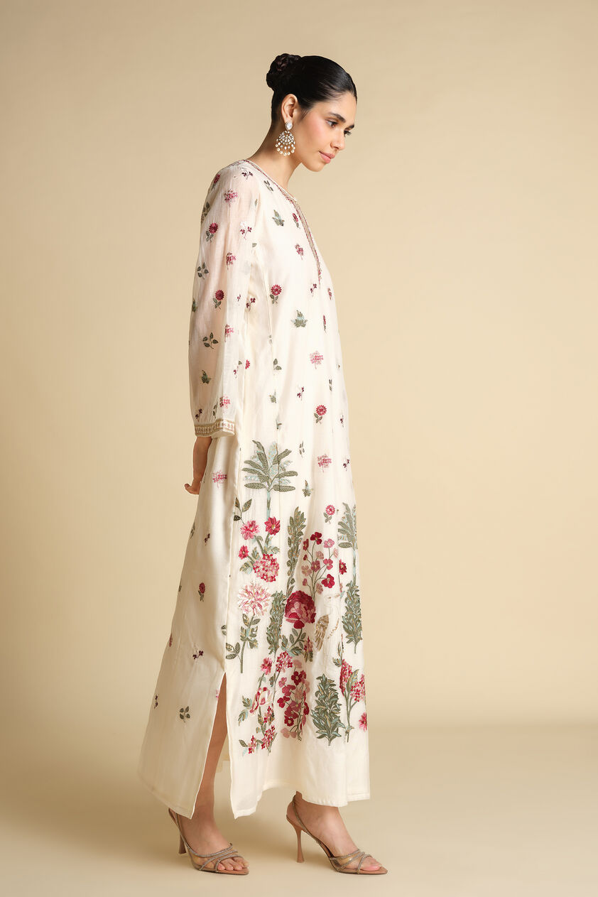 Marzun Embroidered Mul Kaftan - Ivory, Ivory, image 3