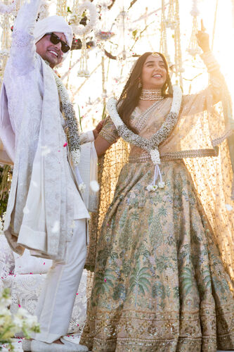 Parijat Hand-painted Pichhwai Lehenga Set - Gold, , image 4