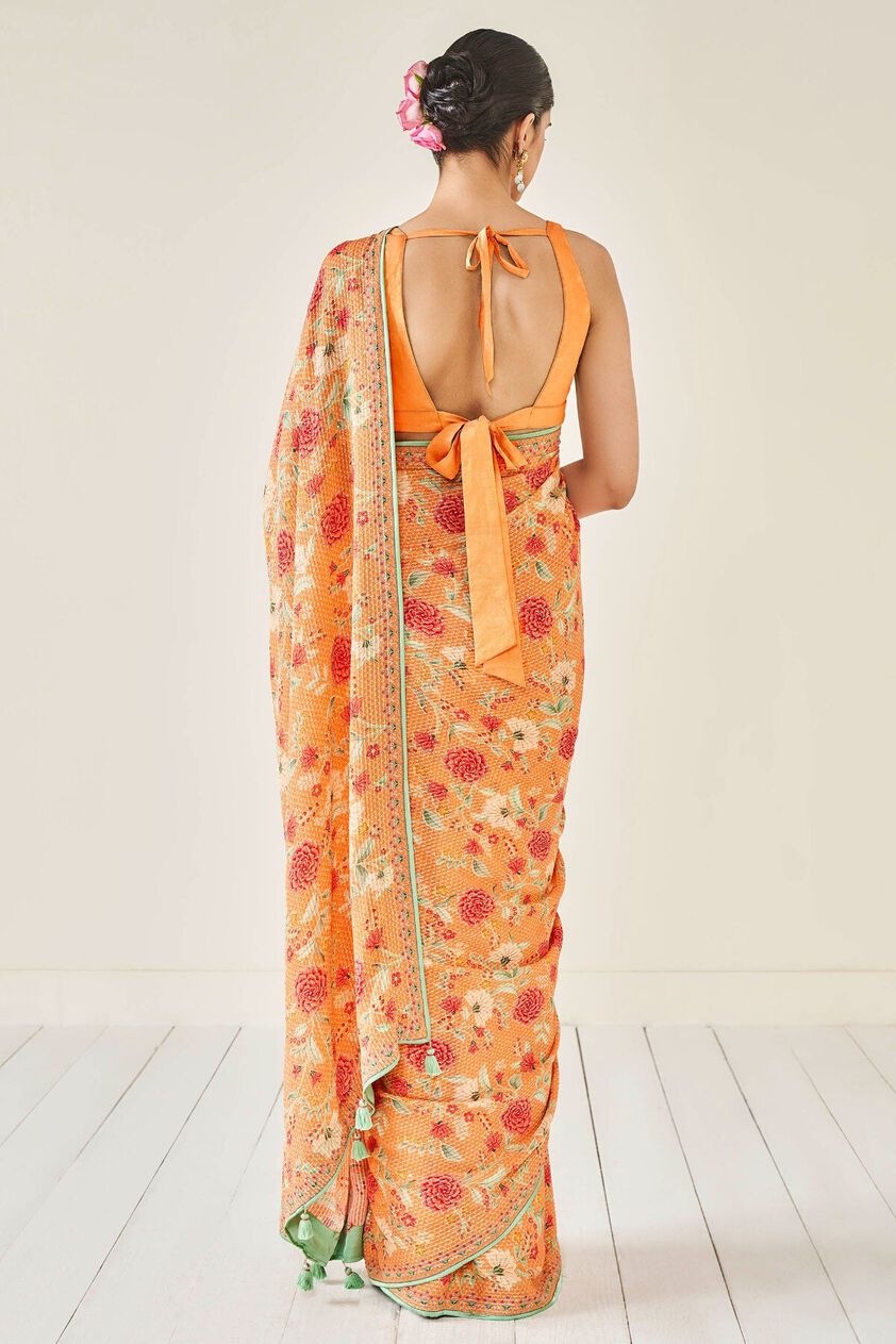 3 - Aashka Saree - Orange, image 3