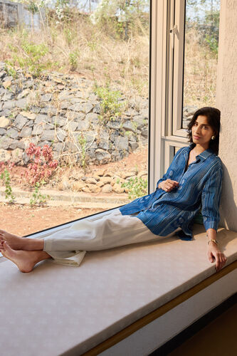 Laguna Hand-block Printed Mul Shirt - Indigo, Indigo, image 4