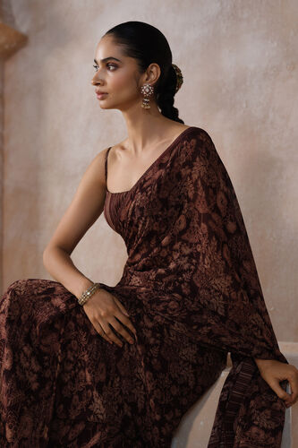 Onerva Chiffon Saree - Wine, Wine, image 5