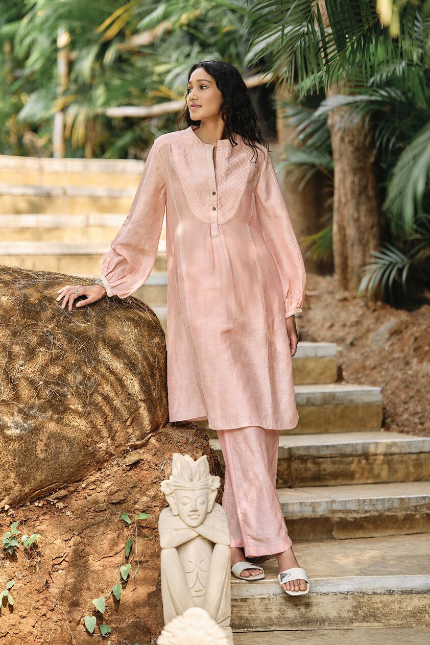 Panorama Handcrafted Bandhani Linen Coord - Blush, Blush, image 1