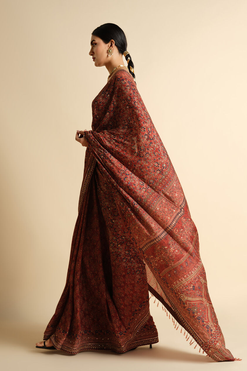 Apramiti Sequin Saree - Red, Red, image 3