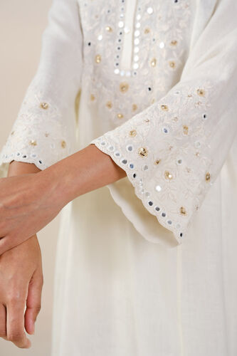 Sikara Mirror Embroidered Linen Kurta Set - Natural, Natural, image 6