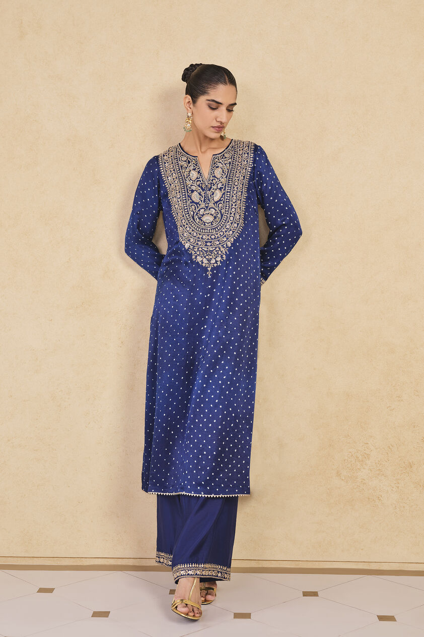 Baluka Handcrafted Bandhani Silk Kurta Set - Blue, Blue, image 1