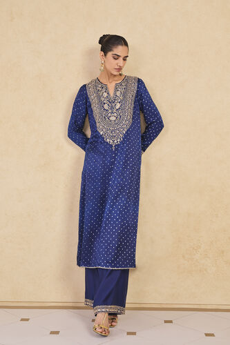 Baluka Handcrafted Bandhani Silk Kurta Set - Blue, Blue, image 1