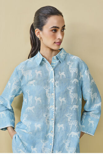 Chital Hand-Block Printed Linen Top  - Blue, Blue, image 9