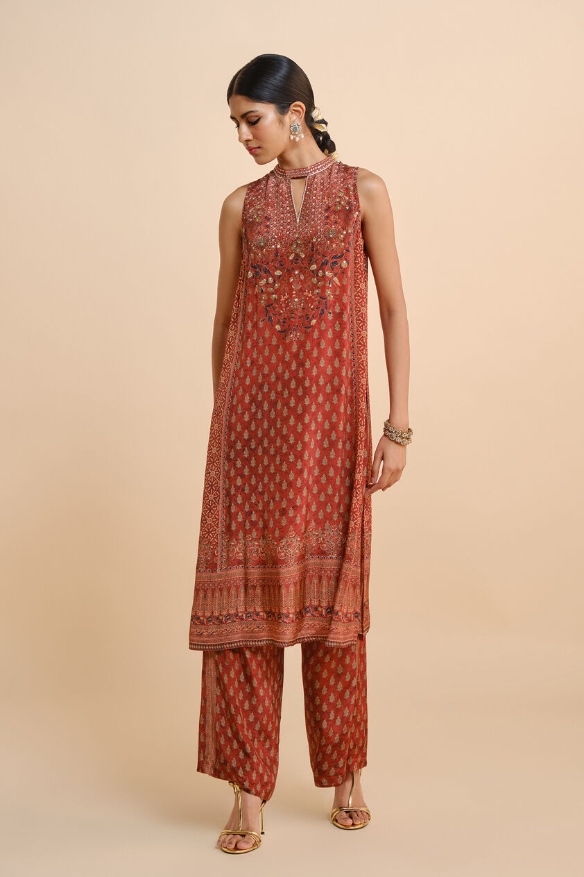 Emira A-line Kurta Set - Red, Red, image 1
