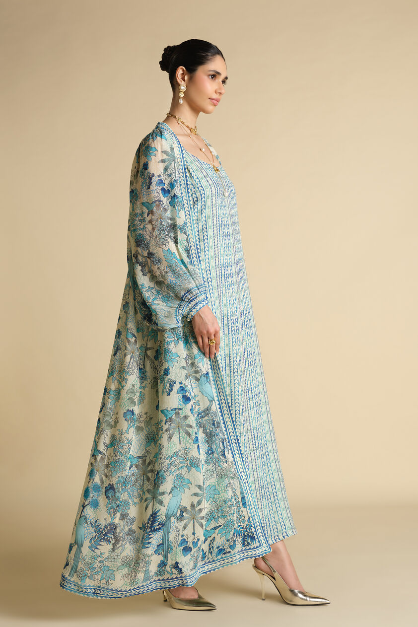 Siham Printed Kaftan - Powder Blue, Blue, image 3