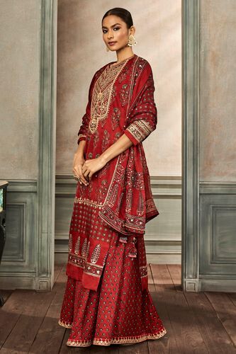 3 - Tarita Ajrakh Sharara Set – Red, image 3