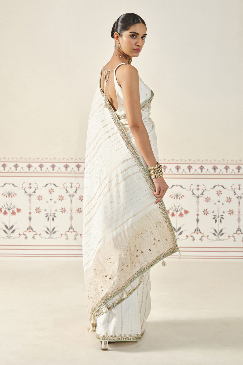 Siamak Handwoven Benarasi Silk Saree - Ivory, Ivory, image 2