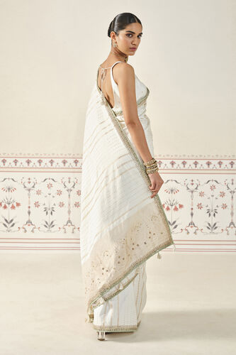Siamak Handwoven Benarasi Silk Saree - Ivory, Ivory, image 2
