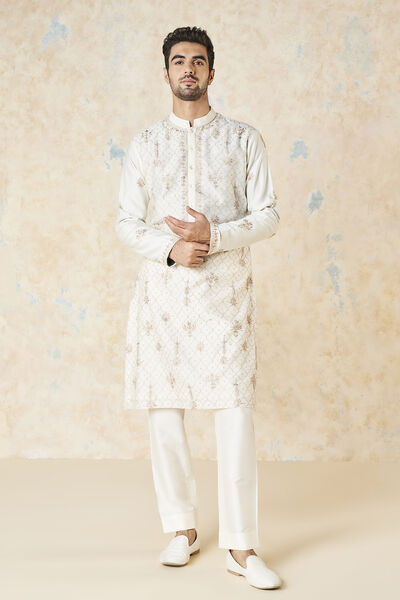 Ainan Embroidered Aari Silk Kurta - Ivory