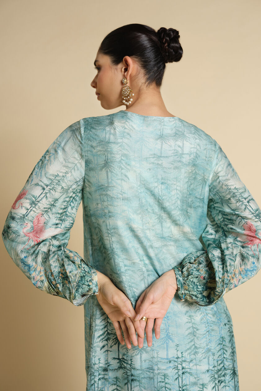 Nabha Printed Silk Kaftan - Powder Blue, Powder Blue, image 5