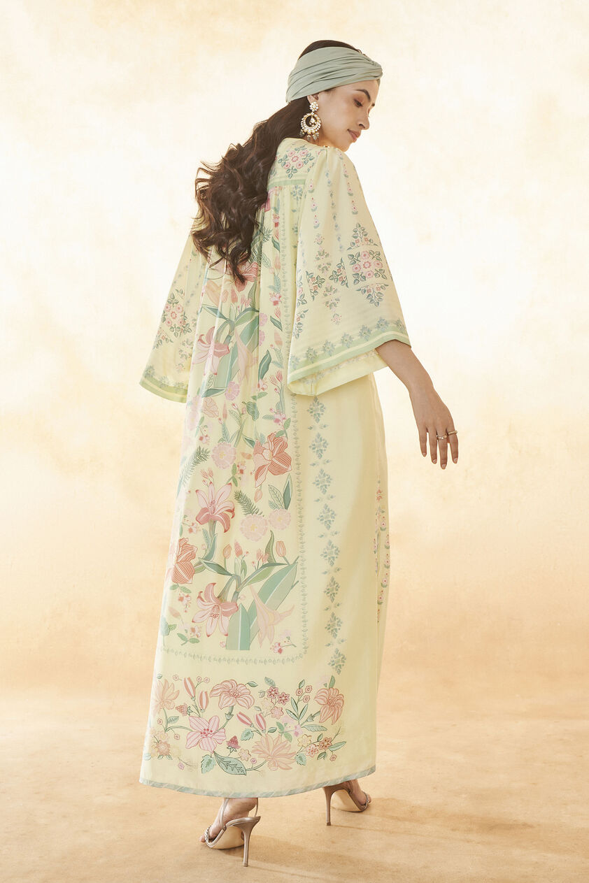 Summer Bloom Silk Kaftan - Yellow, Yellow, image 3