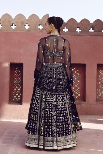 Triyama Embroidered Silk Lehenga Set - Blue, Blue, image 2