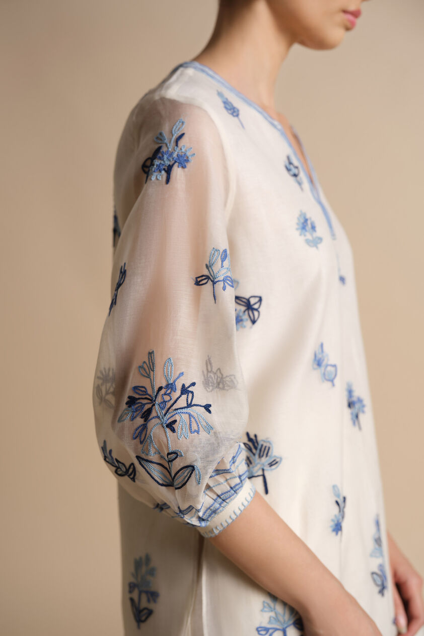 Plume Hand-embroidered SEWA Silk Co-ord - Ivory, Ivory, image 6