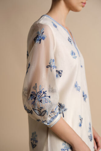Plume Hand-embroidered SEWA Silk Co-ord - Ivory, Ivory, image 6