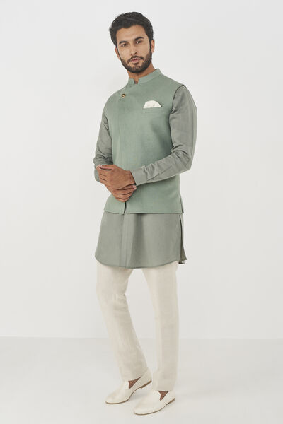 Divit Linen Nehru Jacket - Sage