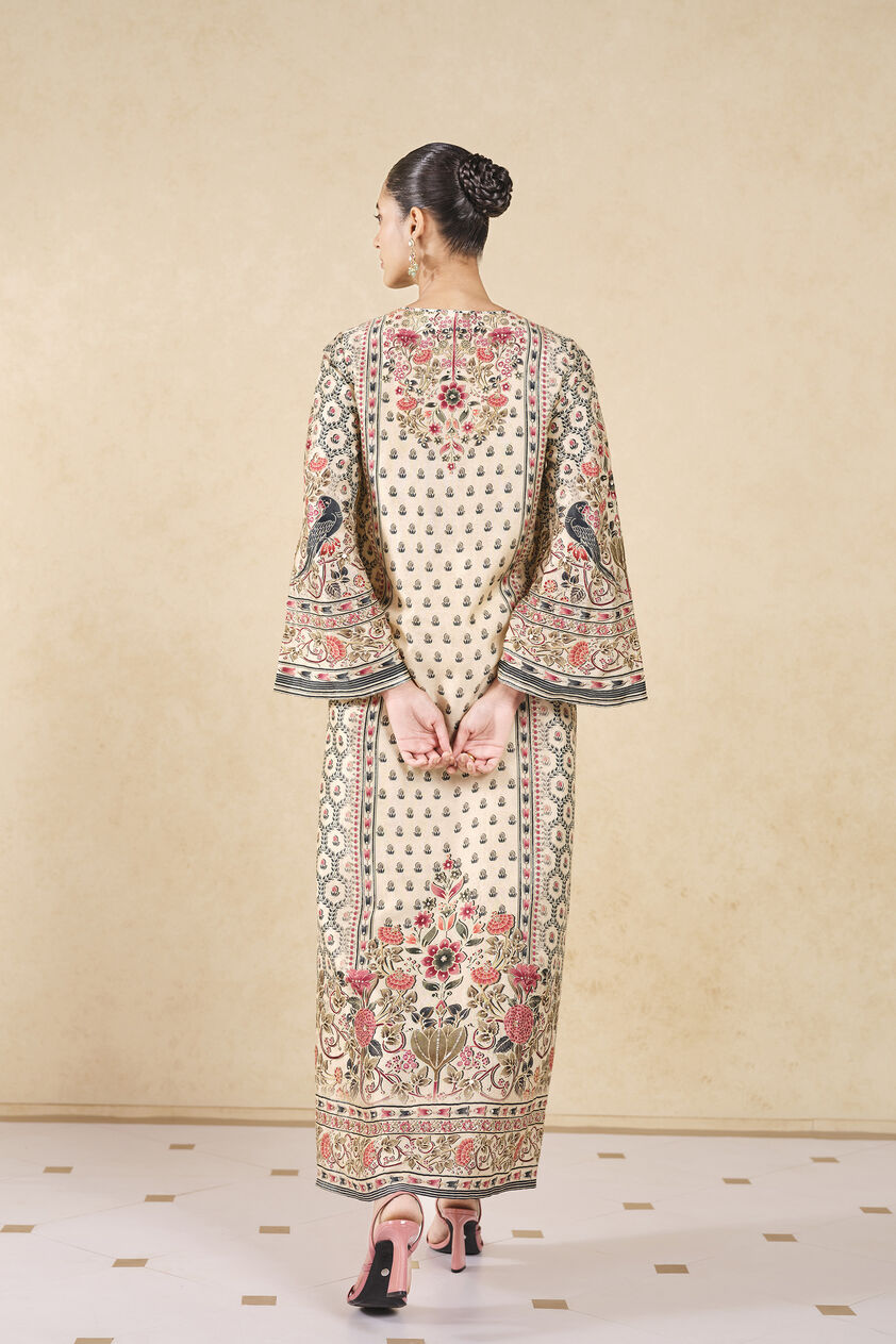 Elia Printed Silk Kaftan - Ivory, Ivory, image 2