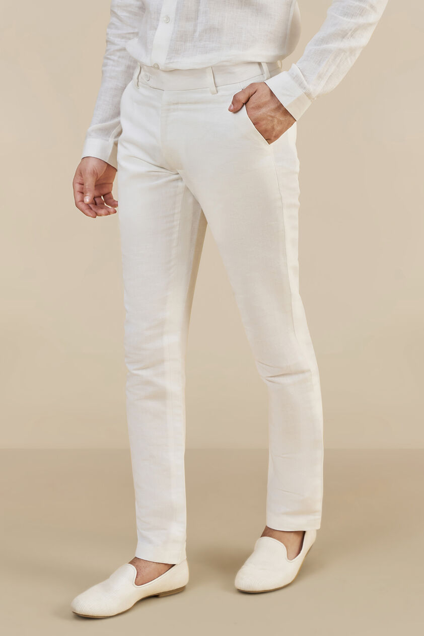 White Linen Trousers, White, image 2
