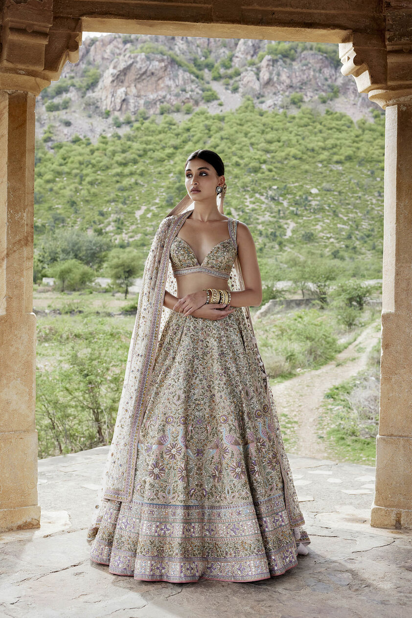Mridhini Zardozi & Resham Silk Lehenga - Beige, Beige, image 1