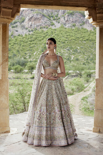 Mridhini Zardozi & Resham Silk Lehenga - Beige, Beige, image 1