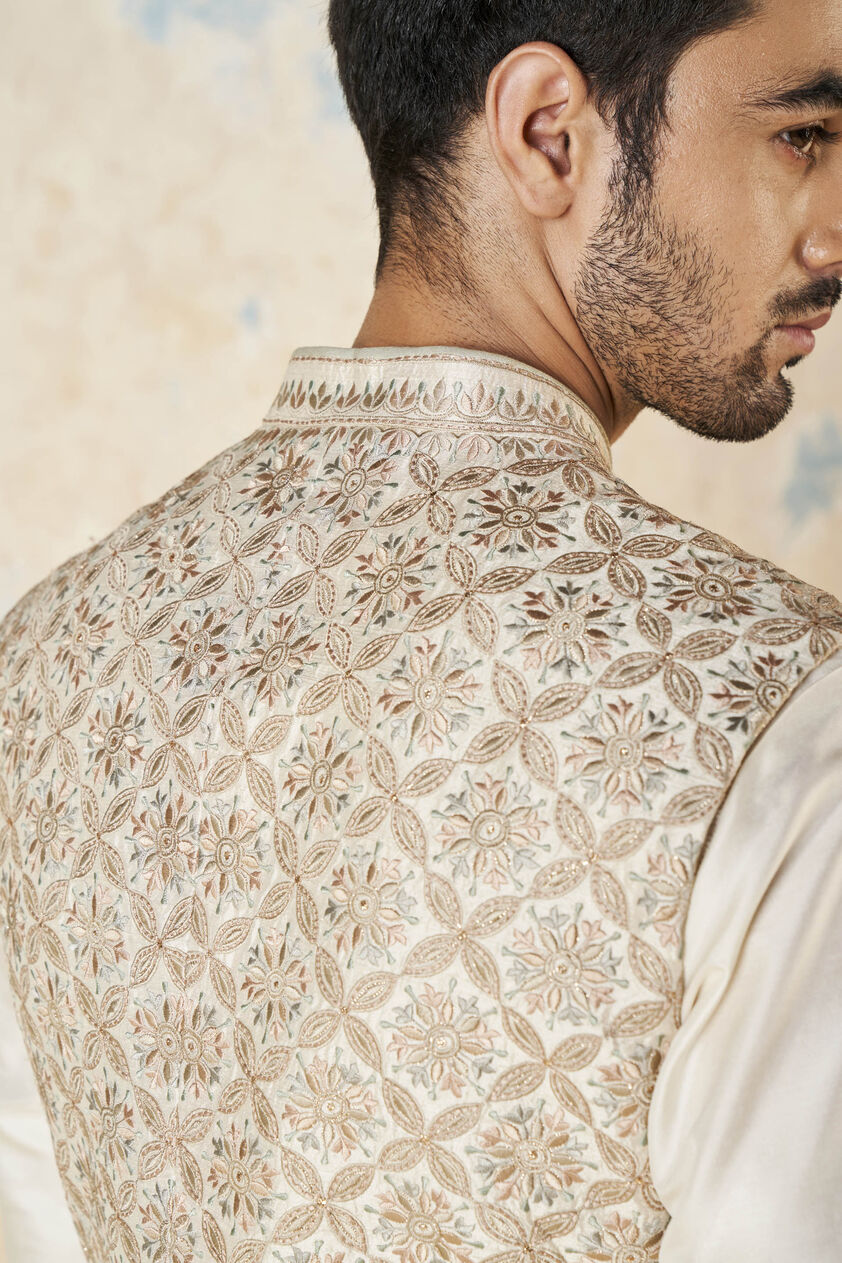Rayan Embroidered Silk Nehru Jacket - Ivory, Ivory, image 7