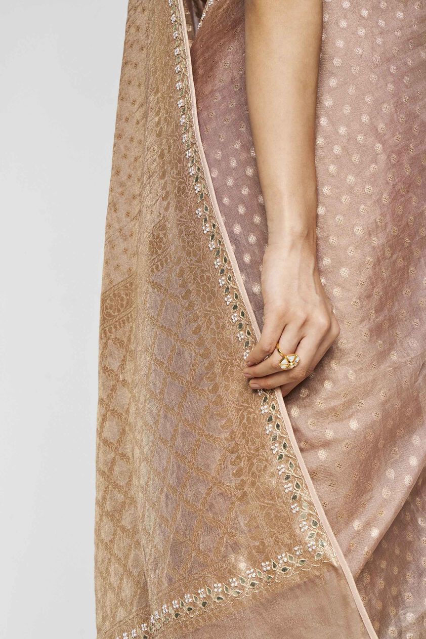 Atreyi Benarasi Silk Embroidered Saree - Gold, Gold, image 6
