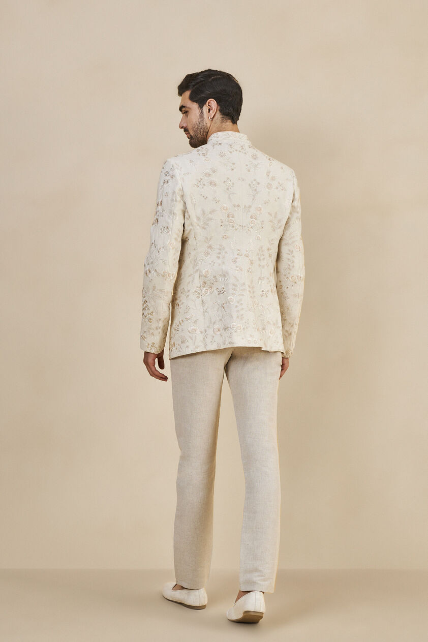 Nirad Embroidered Silk Bandhgala - Ivory, Ivory, image 2