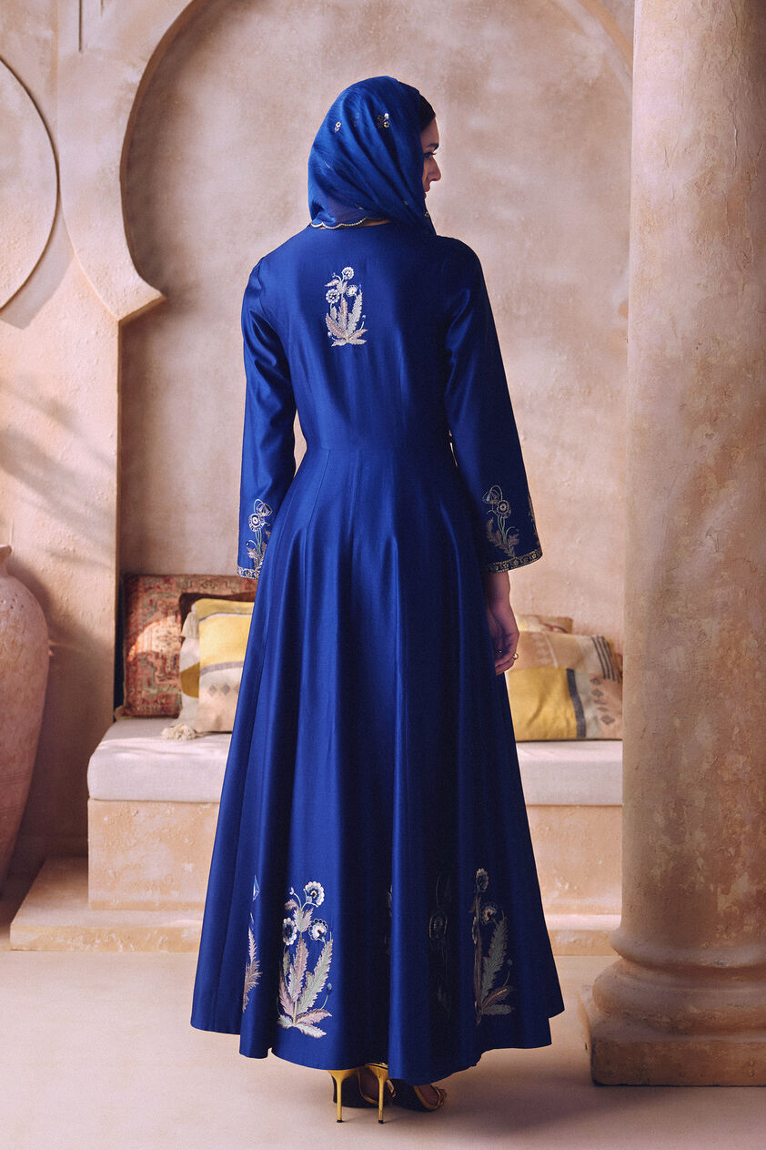 Maleeha Embroidered Silk Kurta Set - Blue, Blue, image 2