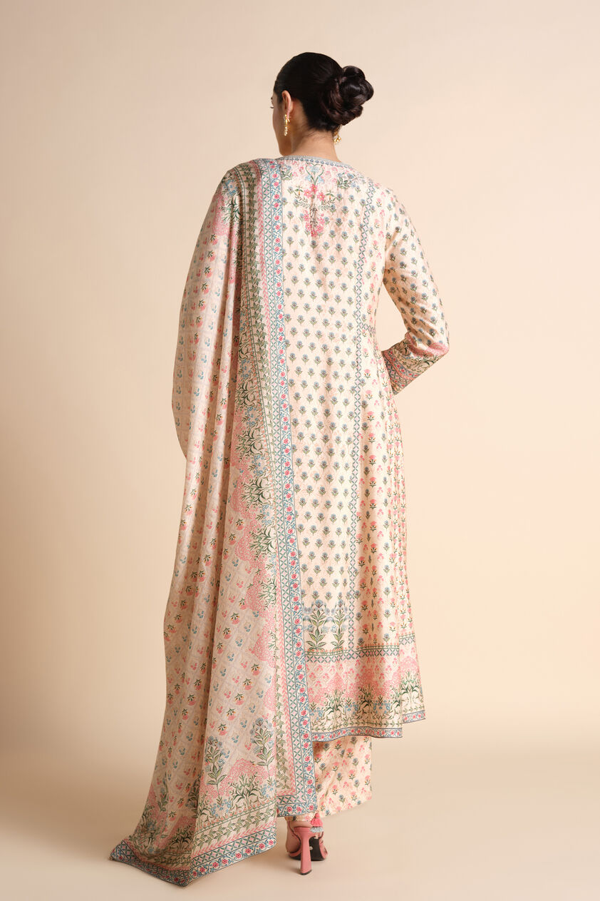 Indivarini Printed Silk Anarkali - Ivory, Ivory, image 2
