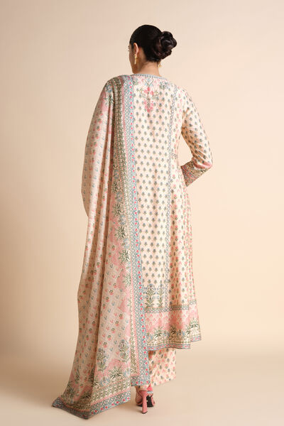 Indivarini Printed Silk Anarkali - Ivory
