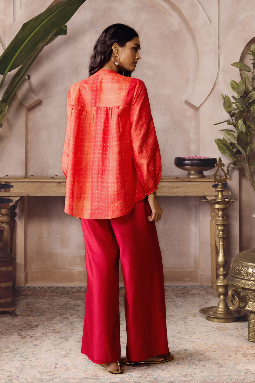 Cephas Handcrafted Shibori Silk Top - Red, Red, image 2