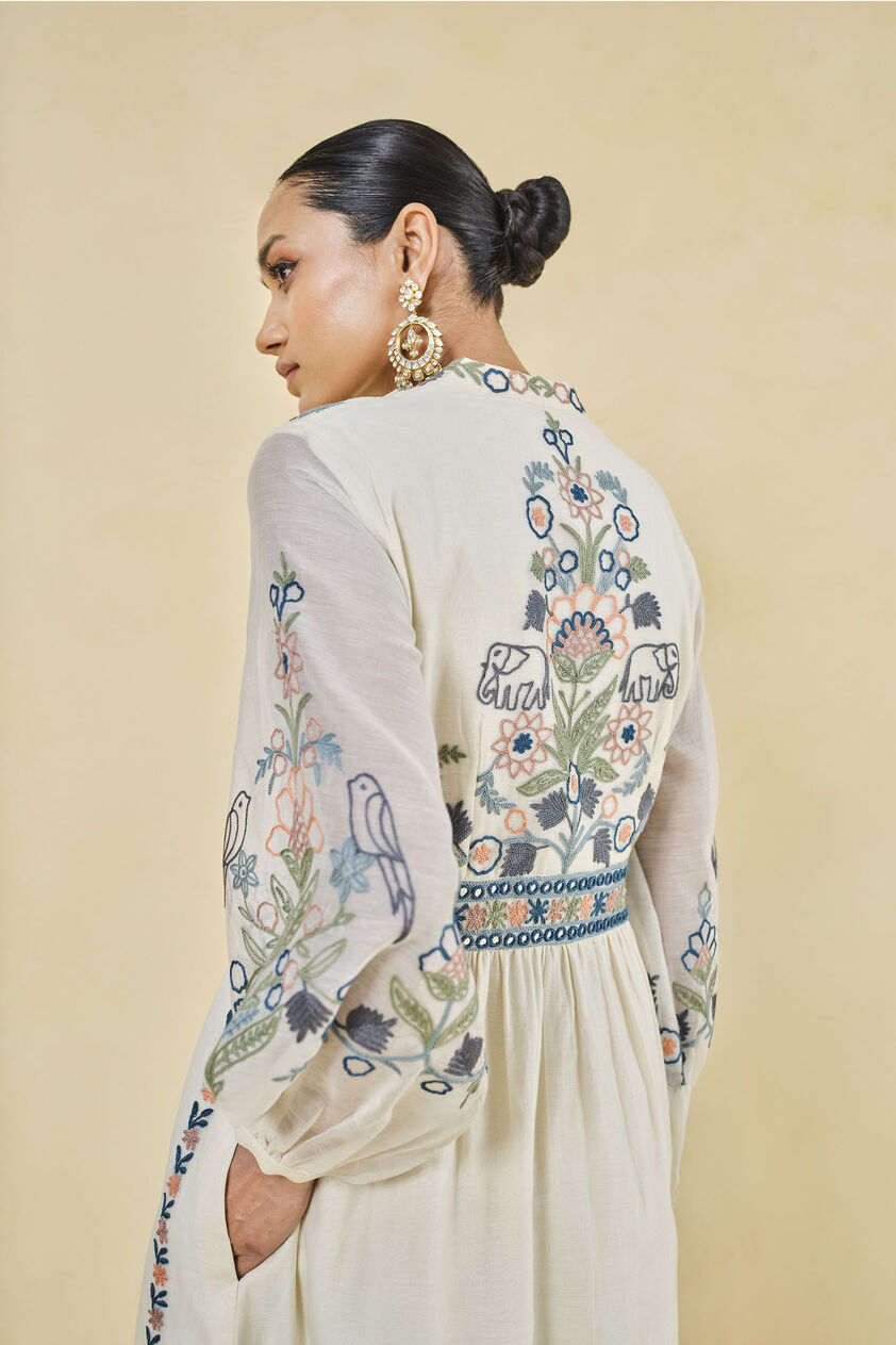 Balsam Hand-embroidered SEWA Mul Suit Set - Natural, Natural, image 6