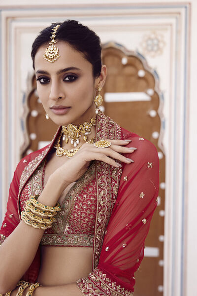 Zamira Embroidered Silk Lehenga Set - Red