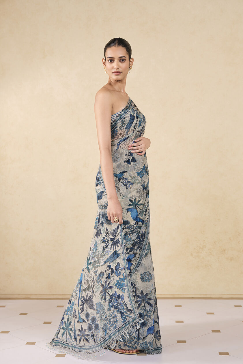 Turaya Printed Saree - Beige, Beige, image 4