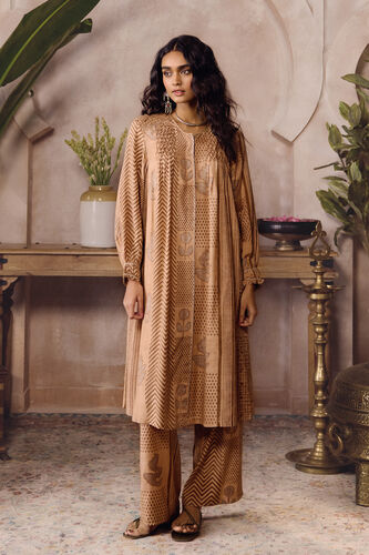 Laguna Hand-block Printed Mul Co-ord -  Brown, Brown, image 1